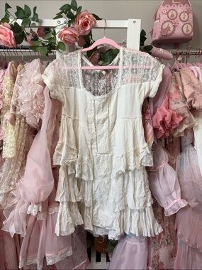 Free People Cream Lace-Tiered Mini Dress